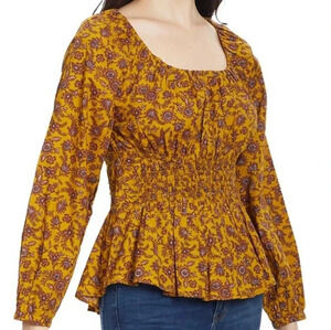Sam Edelman Women's Cilian Cotton Smock-Waist  Peplum Blouse Size Small.